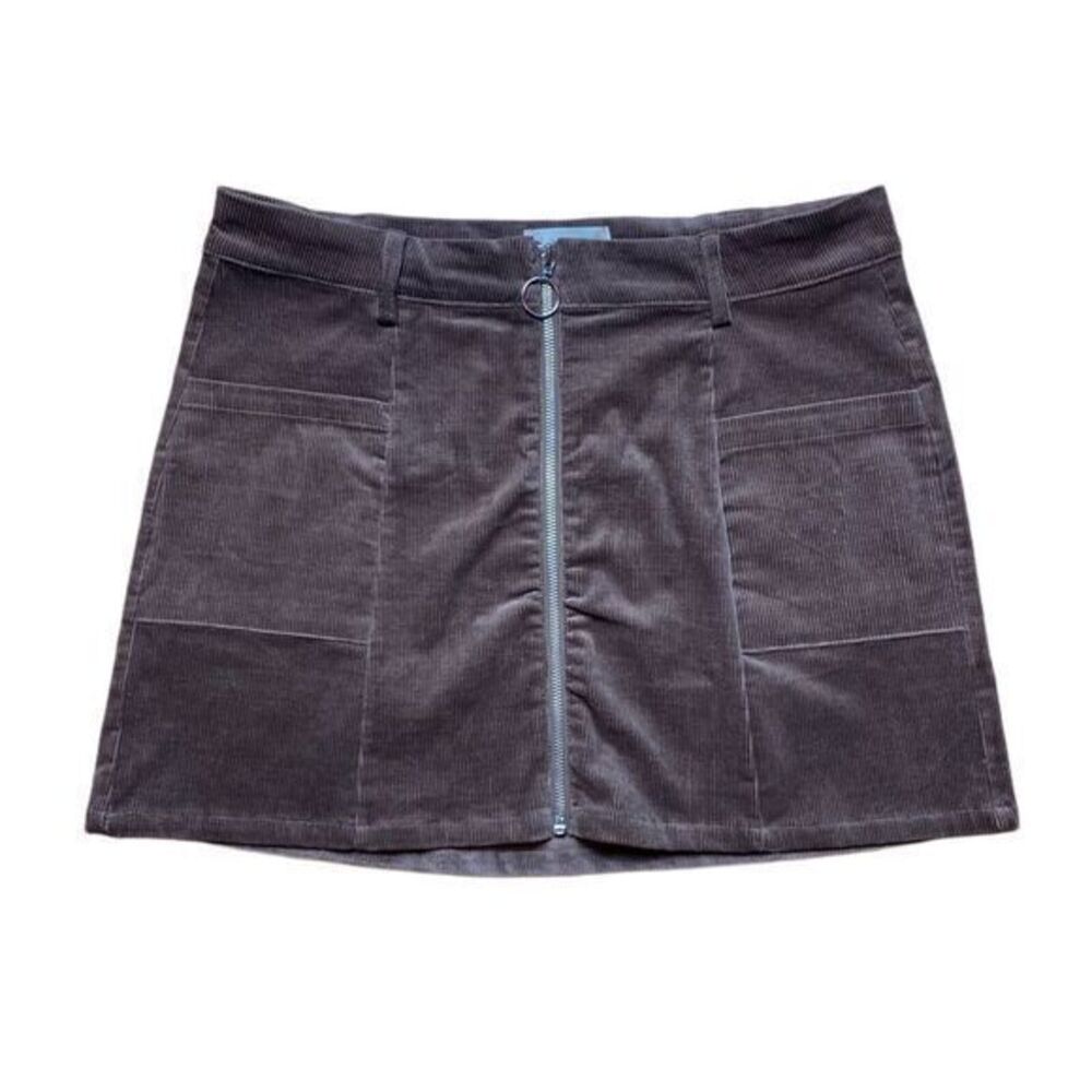 Altar'd State Zip-Front Corduroy Mini Skirt Womens Large‎ Brown Pockets